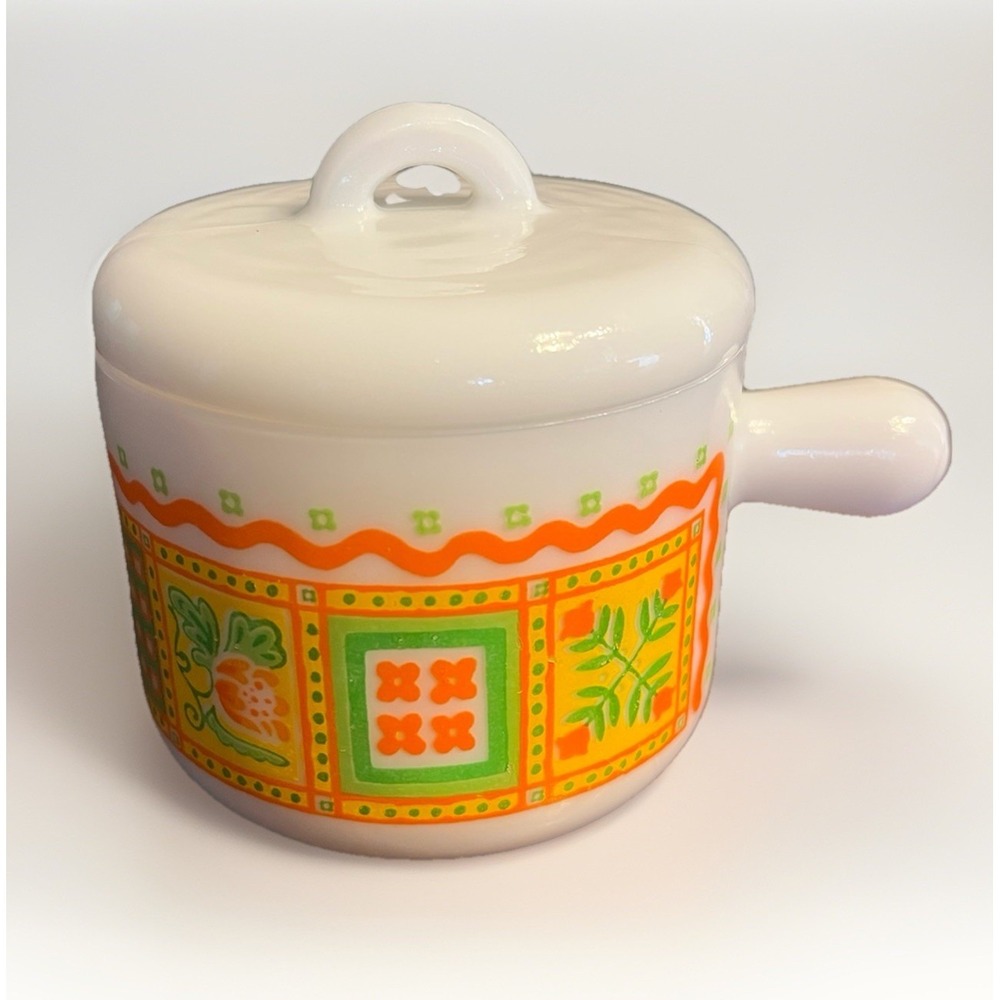 Vintage Avon Milk Glass Mini Saucepan Ramekin Lid 1970s Patchwork Retro Kitchen